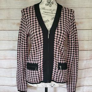 VINTAGE GRACE DANE LEWIS HERRINGBONE HOUNDSTOOTH STRETCH KNIT BLAZER JACKET